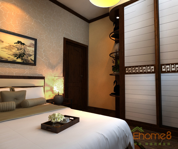 鳳起新都62平米田園風(fēng)格簡(jiǎn)潔主人房裝修效果圖1