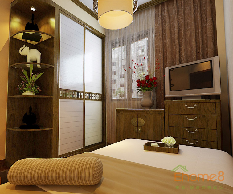 鳳起新都62平米田園風(fēng)格簡(jiǎn)潔主人房裝修效果圖12