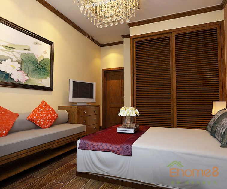 鳳起新都62平米田園風(fēng)格簡(jiǎn)潔主人房裝修效果圖1123