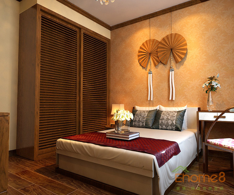 鳳起新都62平米田園風(fēng)格簡(jiǎn)潔主人房裝修效果圖112345