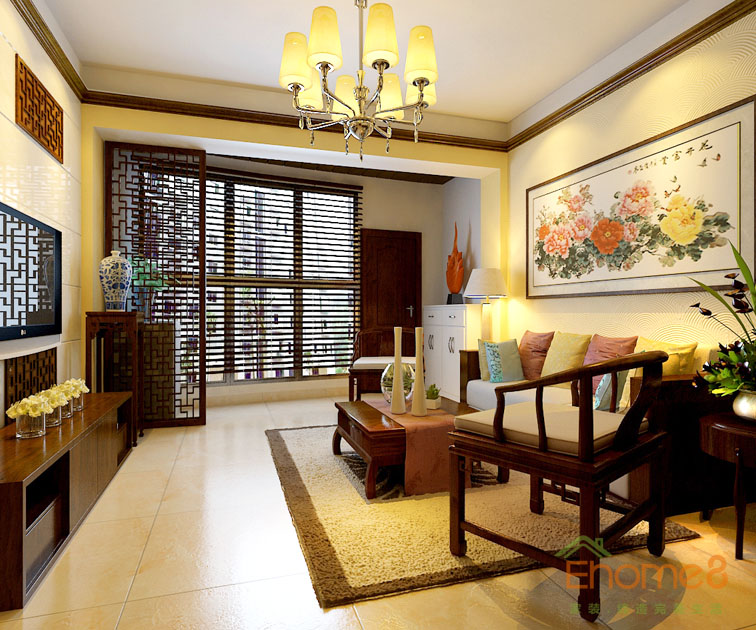 鳳起新都62平米田園風(fēng)格溫馨客廳裝修效果圖1