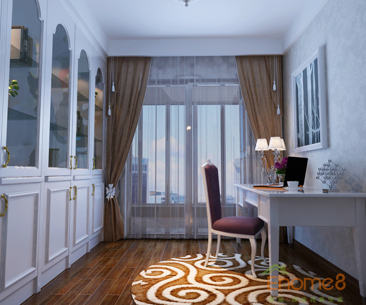 三房一廳108㎡歐式簡(jiǎn)約書房裝修效果圖1