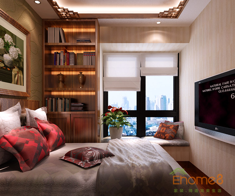 37㎡小戶型中式風格臥室裝修效果圖11