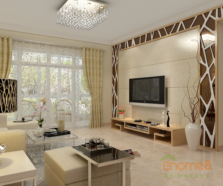 87㎡三房一廳現(xiàn)代簡(jiǎn)約風(fēng)格客廳裝修效果圖1