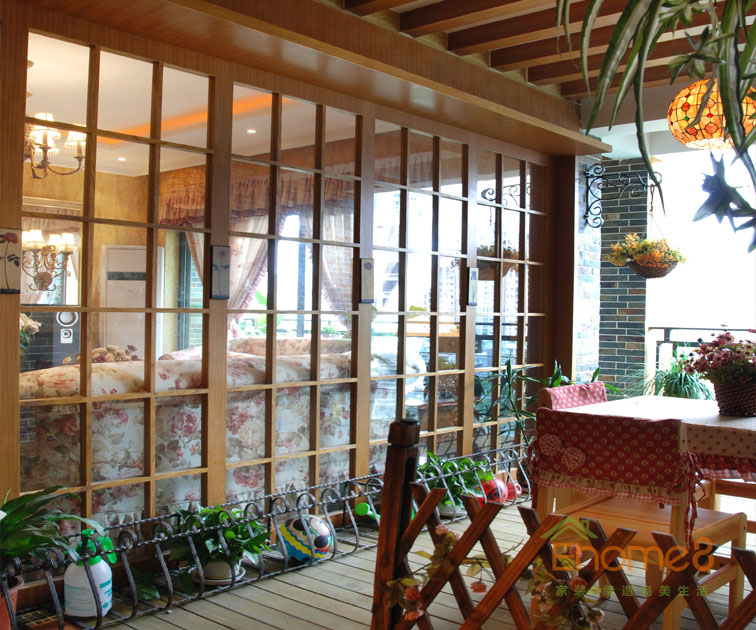 93㎡三房一廳田園風格陽臺裝修效果圖97964