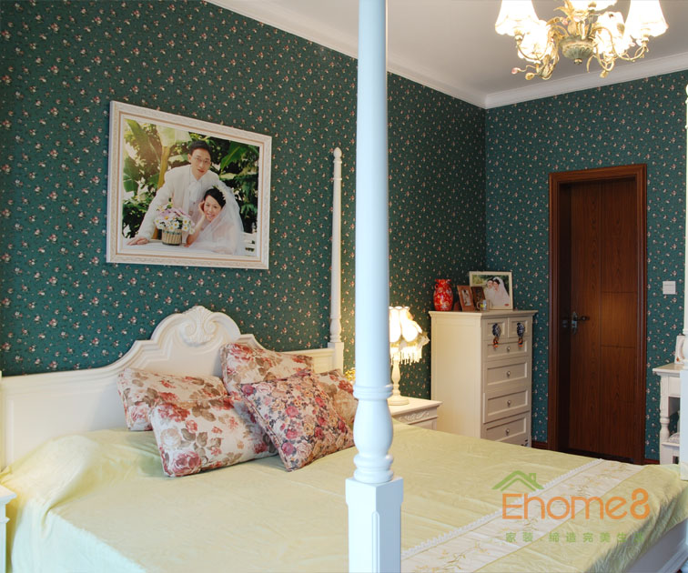 93㎡三房一廳田園風格主人房裝修效果圖