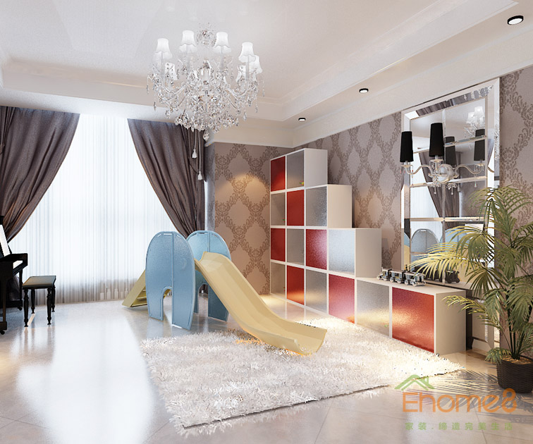 142㎡躍層美式風(fēng)格兒童娛樂處裝修效果圖.jpg
