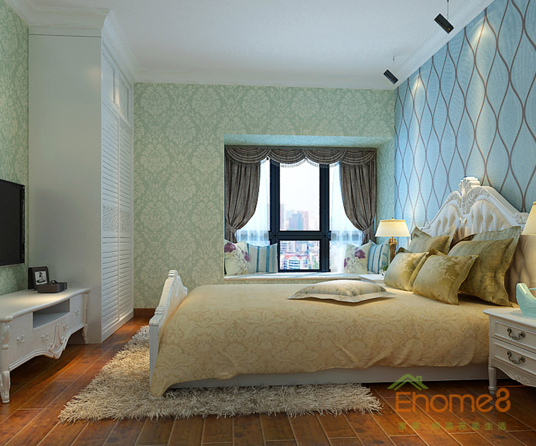 99㎡三房一廳歐式地中海風格主臥裝修效果圖