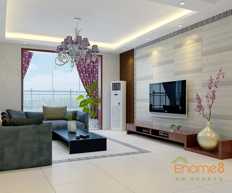 72㎡兩房一廳中式風(fēng)格客廳全景裝修效果圖