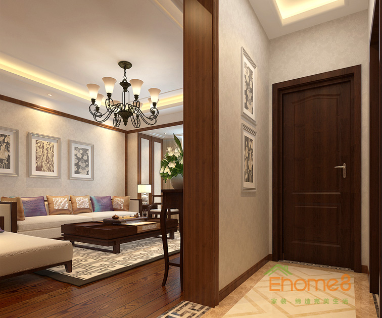 80㎡兩房一廳中西結合風格入戶裝修效果圖