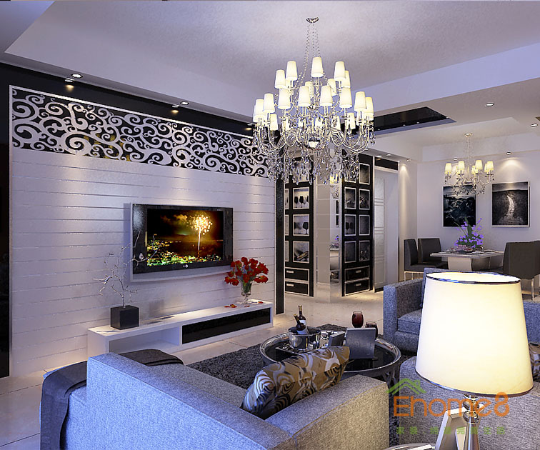 72㎡兩房一廳法式風格客廳吊燈裝修效果圖